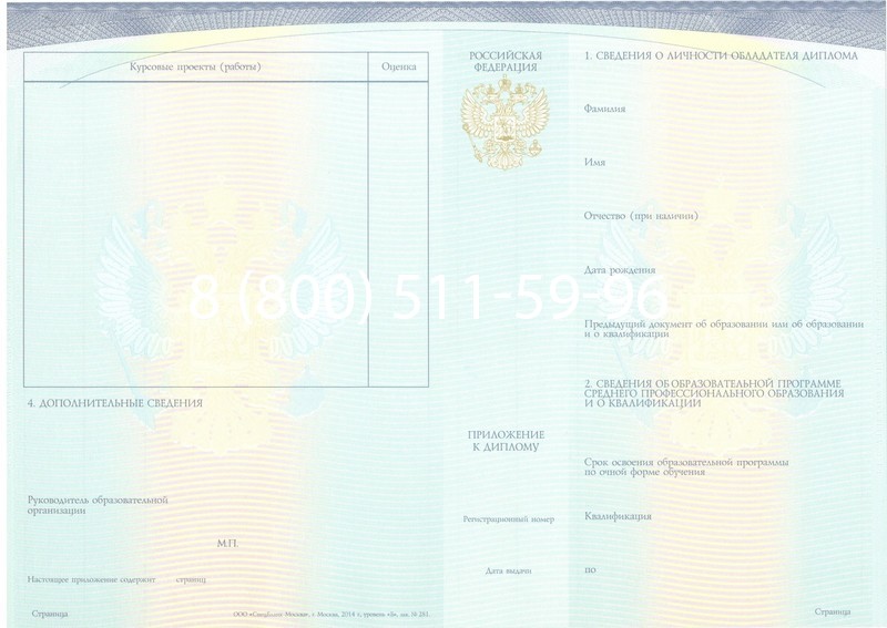 Купить Диплом техникума (Спецбланк) 2014-2024 года в Невинномысске